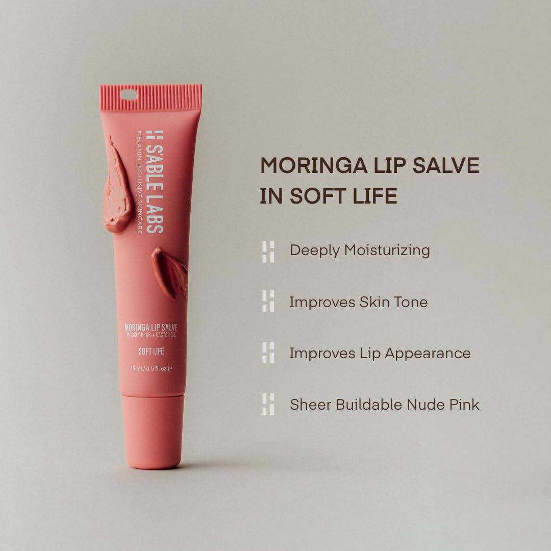 S'ABLE Labs - Moringa Lip Salve - Deeply Moisturize, Soften, Improve Lip Appearance - Prickly Pear + Castor Oil - Melanin-Inclusive Skincare (Soft Beauty and Personal Care S'ABLE LABS