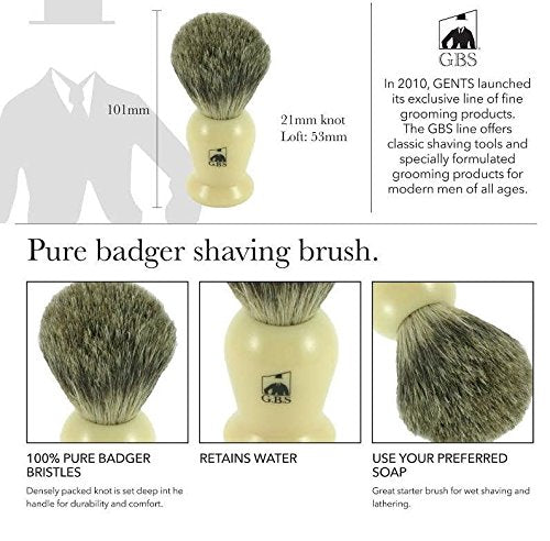 G.B.S Men’s Premium Faux Ivory Grooming Gift Set, Ivory 5 Blade Compatible Razor, Badger Brush with Ivory Handle, Chrome Brush and Razor Stand Shaving Beauty and Personal Care G.B.S