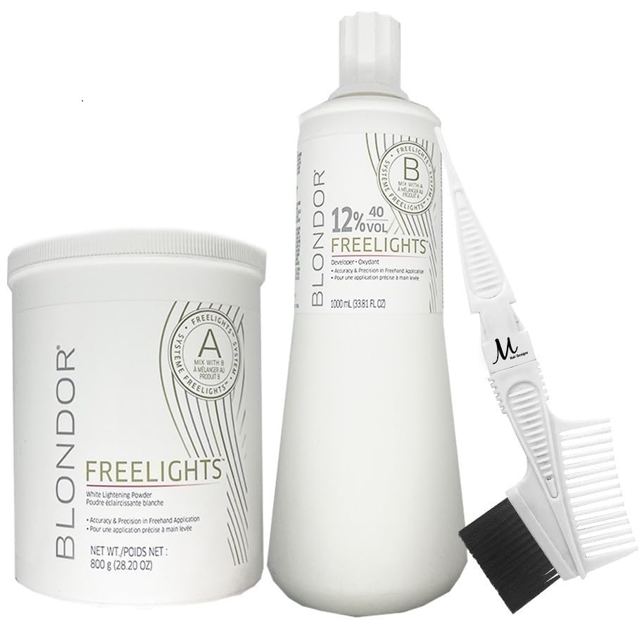Blondor Freelights White Lightening Powder 28.2 Oz, Blondor Freelights Developer 12% 40 Volume and M Hair Designs Tint Brush Comb (Bundle) Beauty & Personal Care M Hair Designs