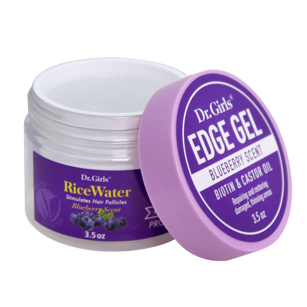 Dr. Girls Rice Water Edge Gel - Extra Mega Hold for Cornrows, Locs & Twists with Biotin, Castor Oil 3.5oz (Blueberry) Beauty & Personal Care Dr.Girls
