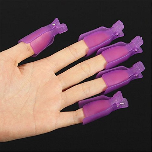 Onwon 10pc Professional Plastic Acrylic Nail Art Soak Off Cap Clip Uv Gel Polish Remover Wrap Cleaner Clip Cap Tool (Purple) Beauty & Personal Care Onwon
