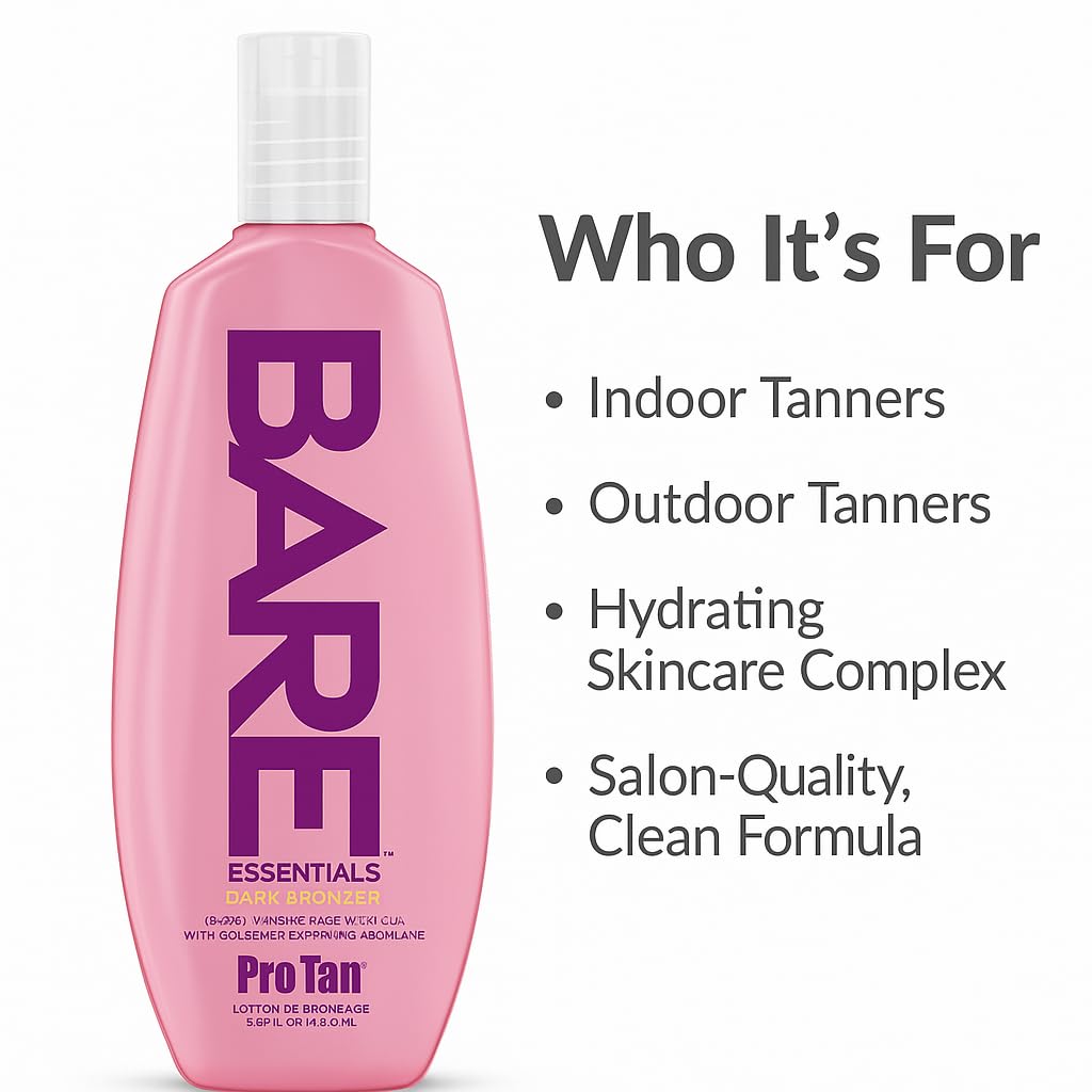 Pro Tan BARE Essentials Dark Bronzer Tanning Lotion 8.5 fl oz - Vegan DHA, Collagen Boosting Squalane, Aloe, Coconut Oil, Jojoba & Vitamins B C E Beauty & Personal Care Pro Tan
