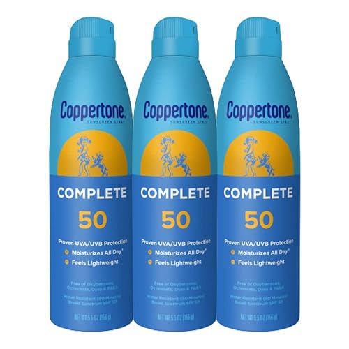 Coppertone Complete Sunscreen Spray SPF 50, Spray Sunscreen for Body, Lightweight, Water Resistant, 5.5 Oz, Pack of 3 Beauty & Personal Care Coppertone