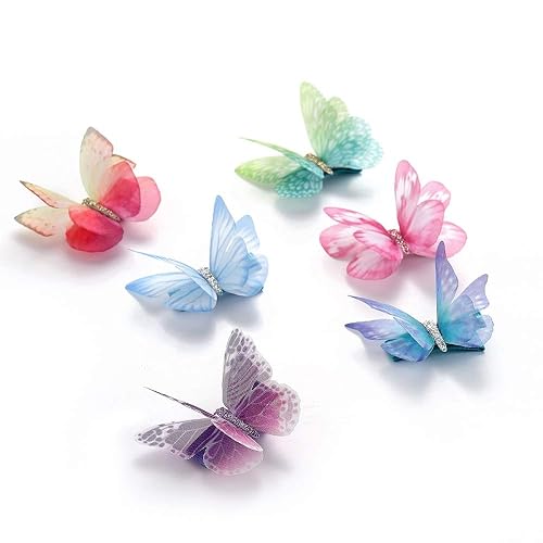 Liasun 6Pcs/pack 3D Colorful Organza Butterfly Hair Clips - Chiffon Fairy Wings - Ribbon Wrapped Clips 0.4Inch Barrettes Hair Accessories Beauty & Personal Care Liasun