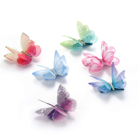 Liasun 6Pcs/pack 3D Colorful Organza Butterfly Hair Clips - Chiffon Fairy Wings - Ribbon Wrapped Clips 0.4Inch Barrettes Hair Accessories Beauty & Personal Care Liasun
