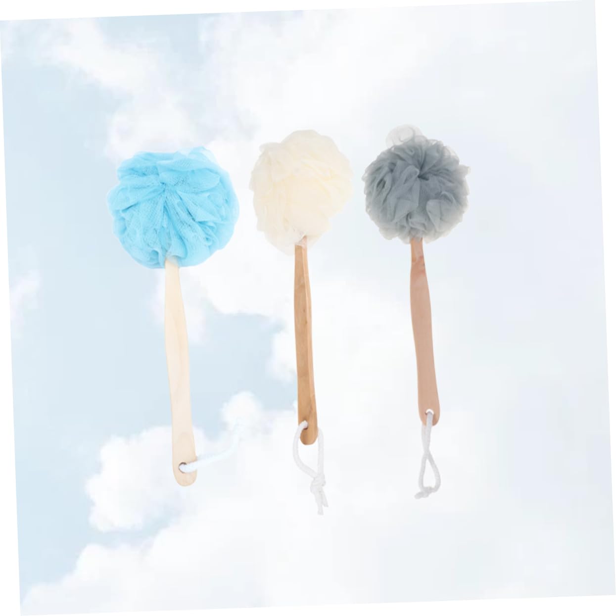 OUNONA 3Pcs Long Handle Bath Balls Scrubber Exfoliating Bath Puff for Men and Women Soft Mesh Shower Accessories for Body Cleaning and Massage Beauty and Personal Care OUNONA
