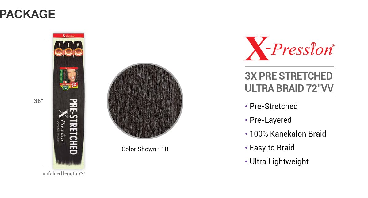 Outre Braids X-Pression Kanekalon 3X Pre Stretched Ultra Braid 72" (1-pack, 2T1B/425)