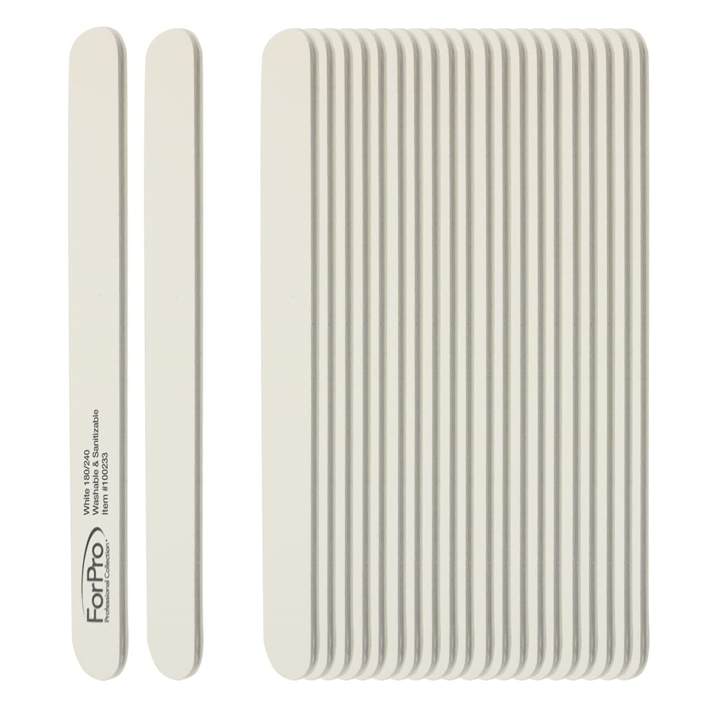 ForPro White Foam Board, 180/240 Grit, Mylar Manicure and Pedicure Nail File, 7” L x .75” W, 50-Count Beauty & Personal Care ForPro Professional Collection
