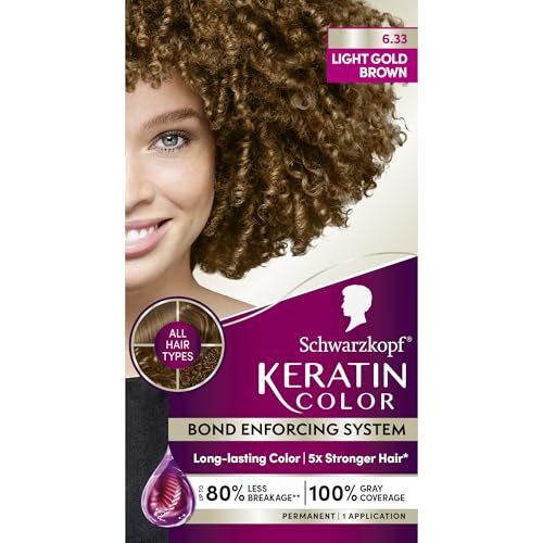 Schwarzkopf Keratin Permanent Hair Dye Cream, 6.33 Light Gold Brown, Professional Quality Color for Up to 100% Gray Coverage, Bond Enforcing System Beauty & Personal Care Schwarzkopf