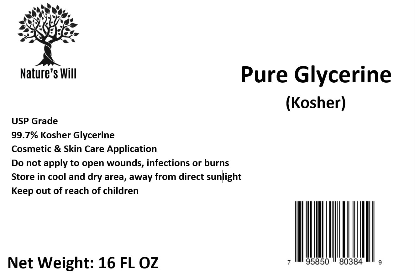 Nature's Will Pure Glycerine/Glycerin USP, FCC Grade For Cosmetic, Natural Moisturizer & Cleanser for Skin, Hair, Crafts, Soap Base Oil - Kosher Beauty & Personal Care Nature's Will