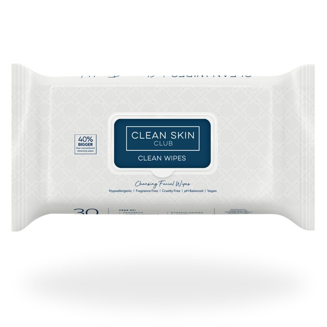 Clean Skin Club Clean Wipes, XL Makeup Remover Face Wipes, Textured Cleansing Facial Wipes for Sensitive Skin, Hypoallergenic, Fragrance-Free, Vegan Beauty & Personal Care CLEAN SKIN CLUB