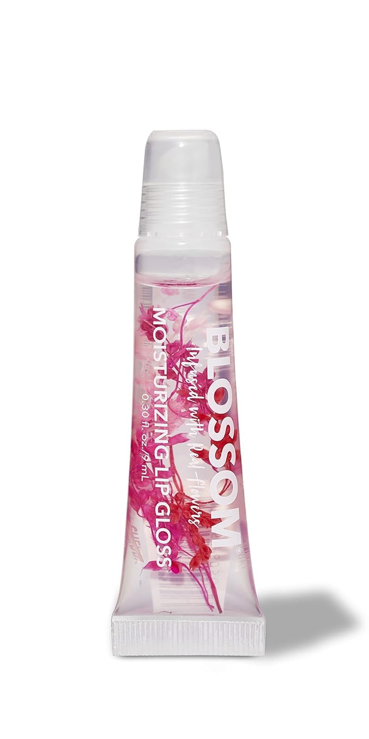 Blossom Lip Gloss Tubes, Cherry Scented Thick Clear High Shine Moisturizing Flower Lip Gel with Nourishing Jojoba Seed Oil, Infused with Real Flowers Beauty & Personal Care Blossom