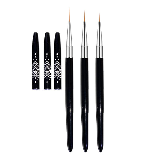 FULINJOY Nail Art Liner Brushes, 7mm/9mm/11mm UV Gel Painting Nail Art Design Brush Metal Handle Nail Drawing Pens (3PCS, Black) Beauty & Personal Care FULINJOY