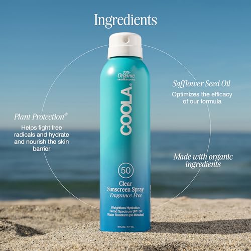 COOLA Organic Sunscreen SPF 50 Sunblock Spray, Dermatologist Tested Skin Care for Daily Protection, Vegan and Gluten Free, Fragrance Free, 6 Fl Oz Beauty & Personal Care COOLA