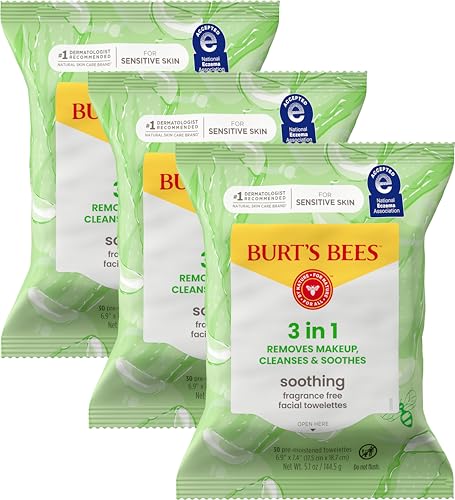 Burt’s Bees Soothing, Fragrance Free Facial Towelettes for Sensitive Skin, Aloe Vera, 100% Plant Based Cloths; 99% Natural Origin; Removes Makeup Beauty & Personal Care Burt's Bees