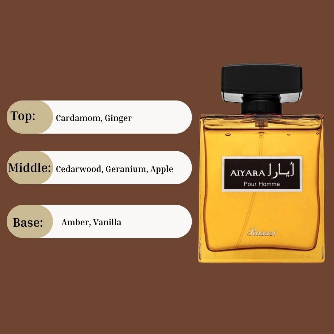 RASASI Aiyara Eau De Parfum Spray 100ML (3.38 OZ) - Long Lasting Arabian Perfume For Men -Spicy, Woody & Sweet Fragrance, Captivating Masculine Scent Beauty & Personal Care RASASI
