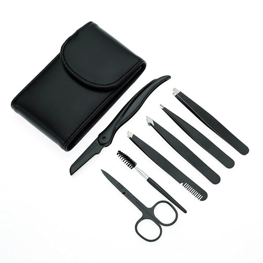 AFPSDLFJDLS Seven-piece eyebrow trimming set beauty tools stainless steel clip black tweezers Beauty and Personal Care AFPSDLFJDLS