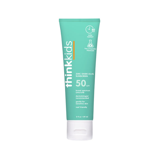 Thinkkids Safe Mineral Sunscreen SPF 50+, 3 Fl Oz, Natural, Water Resistant Reef Safe Sunscreen for Children, Broad Spectrum UVA/UVB Sun Screen Beauty & Personal Care THINK