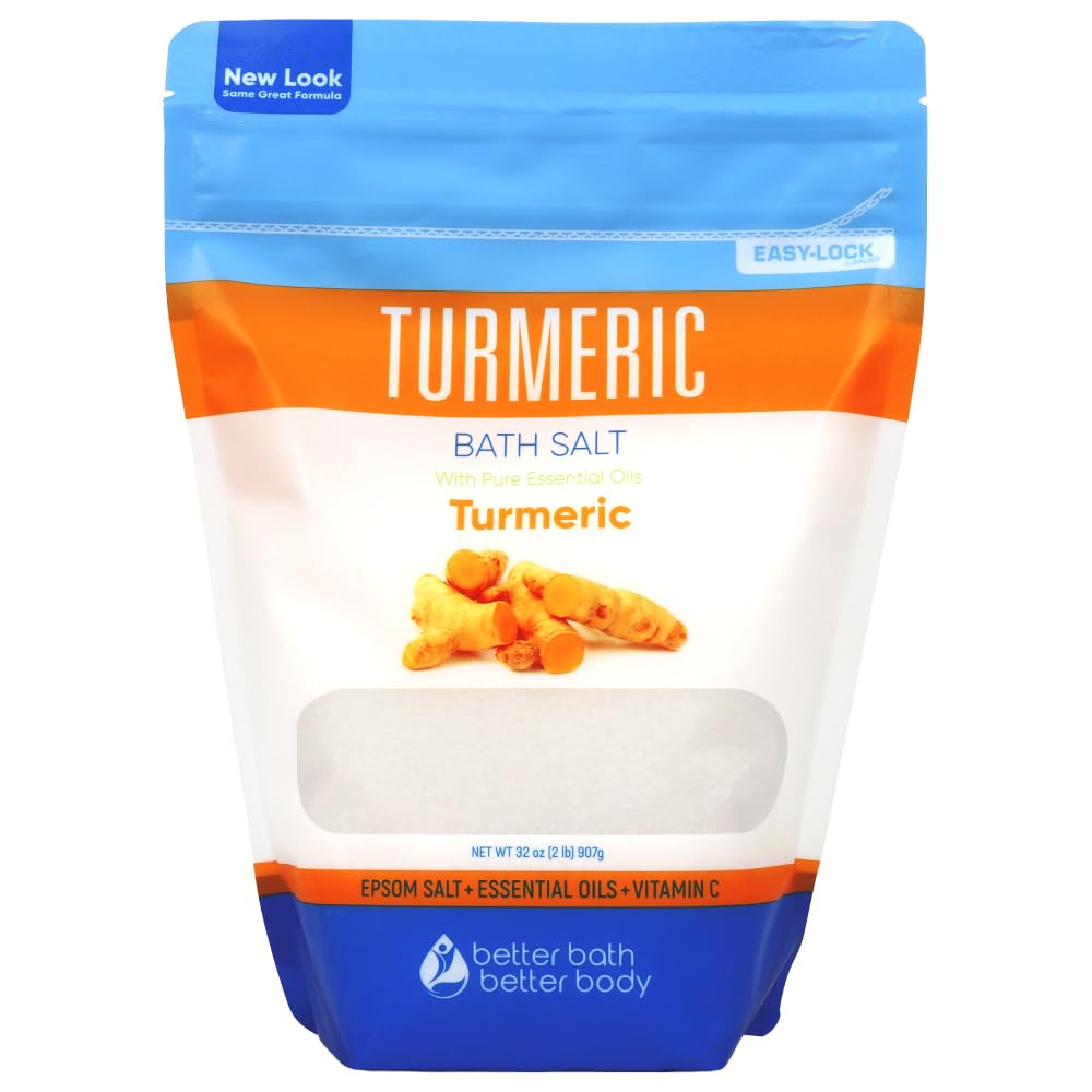 Turmeric Bath Salt 32 Oz Epsom Salt with Essential Oils Turmeric, Cinnamon, Orange Plus Vitamin C in BPA-Free Pouch with Easy Press-Lock Zipper | Beauty & Personal Care Better Bath Better Body