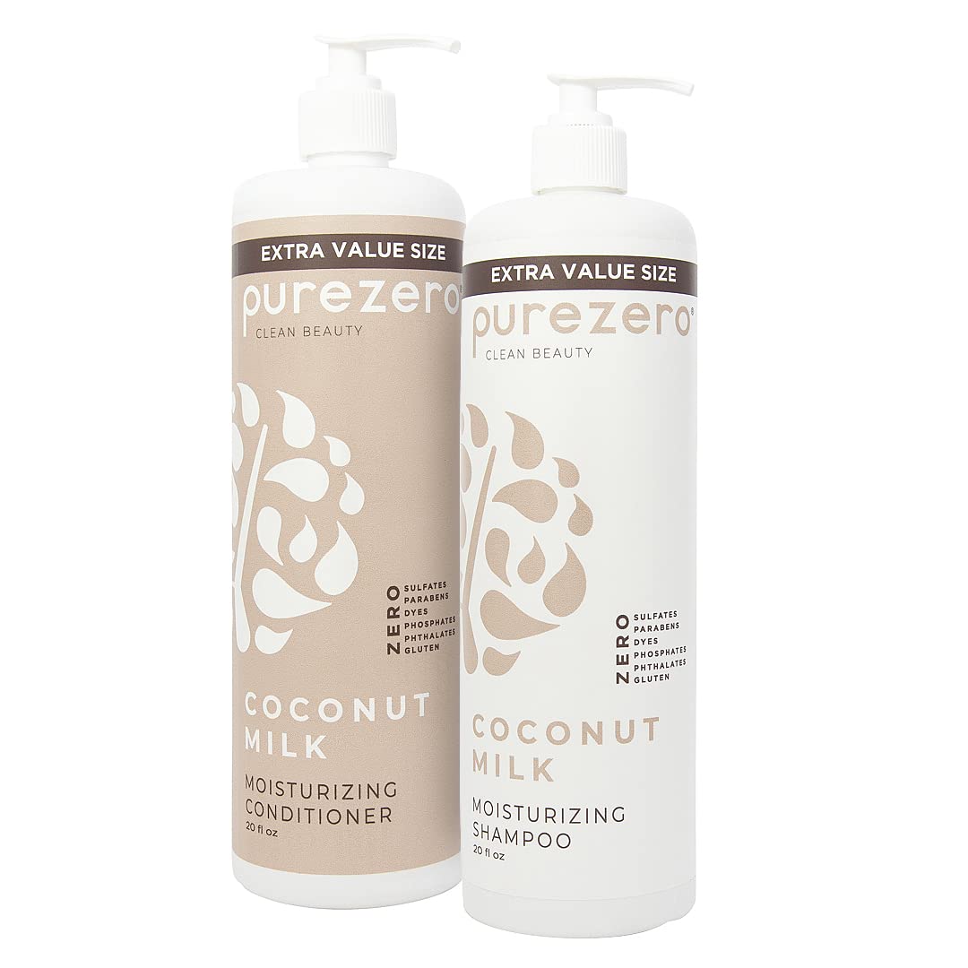 Purezero 20 Oz Value Pack Coconut Milk Shampoo & Conditioner Set, Bulk Pack, Intense Hydration & Increase Shine, Fight Dandruff & Frizz, Zero Beauty & Personal Care Purezero