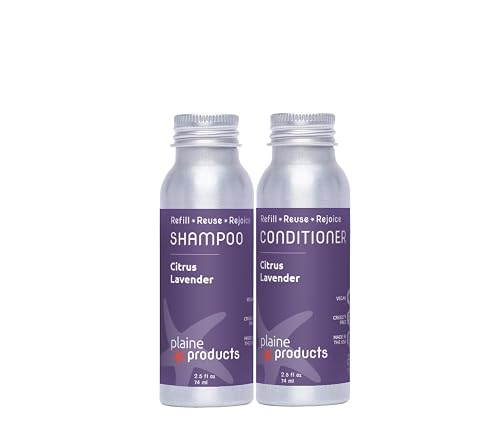 Plaine Products Eco-Friendly Travel Size Shampoo and Conditioner - Citrus Lavender - Paraben/Sulfate/Phthalate Free, 2.5oz Refillable Aluminum Bottles Beauty & Personal Care Plaine Products