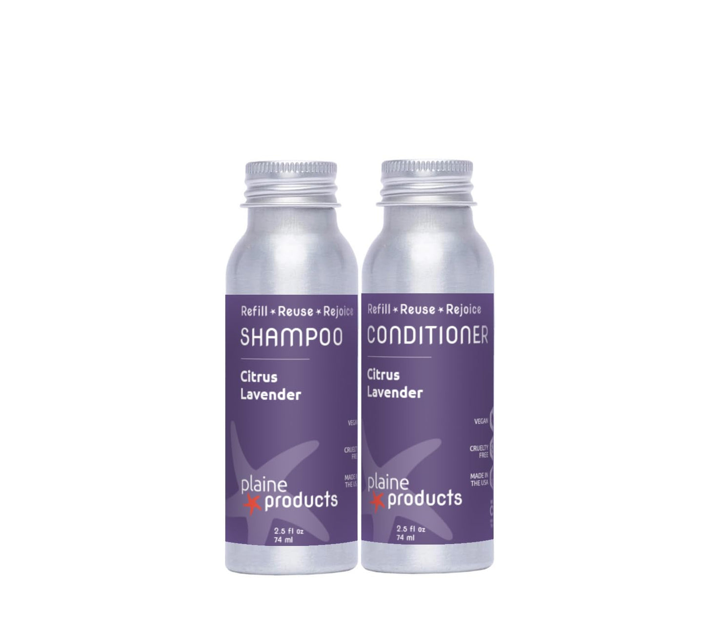 Plaine Products Eco-Friendly Travel Size Shampoo and Conditioner - Citrus Lavender - Paraben/Sulfate/Phthalate Free, 2.5oz Refillable Aluminum Bottles Beauty & Personal Care Plaine Products