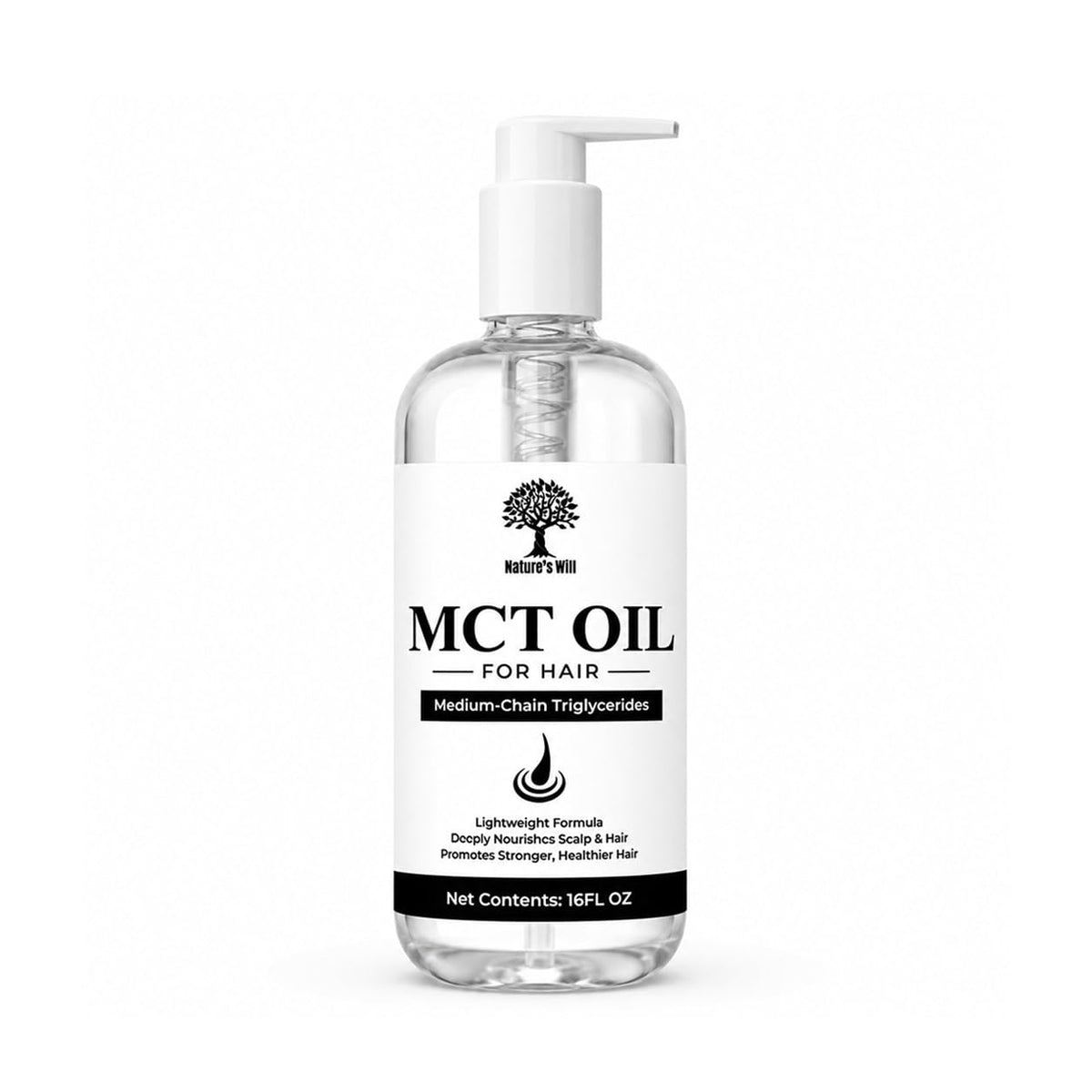 Nature's Will Organic MCT Oil for Hair, Extracted from Organic Coconut Oil, Medium-Chain Triglycerides Hair Oil, 16 Fl Oz