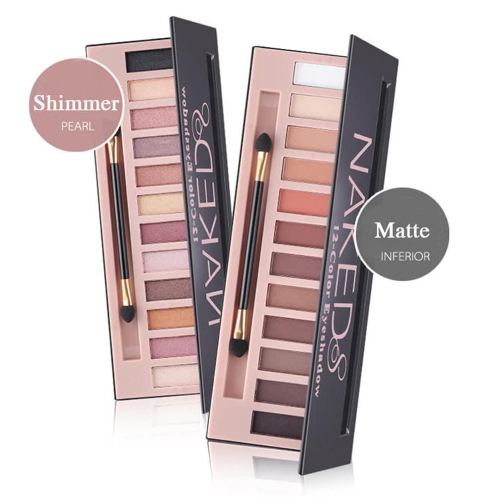 BOLOPER 2 Pack 12 Colors Makeup Nude Colors Eyeshadow Palette Natural Nude Matte Shimmer Glitter Pigment Eye Shadow Pallete Set Waterproof Smokey