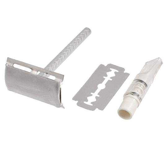 Ruilogod Men Beards Clean Silver Tone Metal Handle Shaving Shaver Razor w Blade (id: bdf b42 7a1 d10 91a Beauty and Personal Care Ruilogod