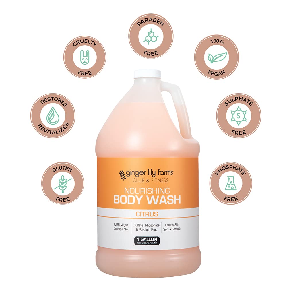 Ginger Lily Farms Club & Fitness Nourishing Body Wash, 100% Vegan & Cruelty-Free, Bath & Shower Gel for Men and Women, Citrus Scent, 1 Gallon (128 fl Beauty & Personal Care Ginger Lily Farms