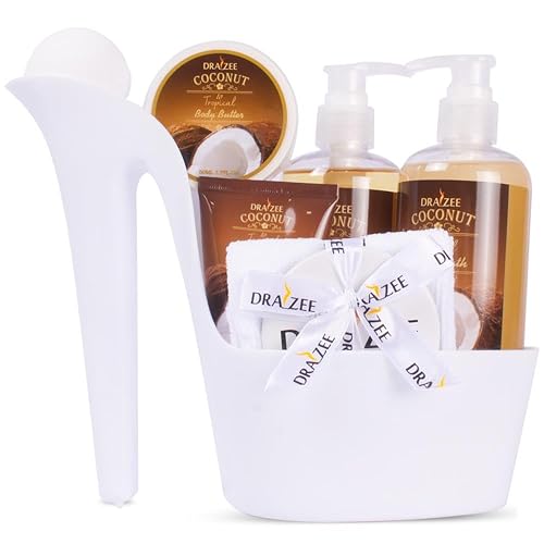 Gift Set for Her - 8 Pcs Luxury Coconut Scented Heel Shoe Bath and Body Spa Basket - Shower Gel, Bubble Bath, Body Butter, Lotion & More - Gift Beauty & Personal Care Draizee