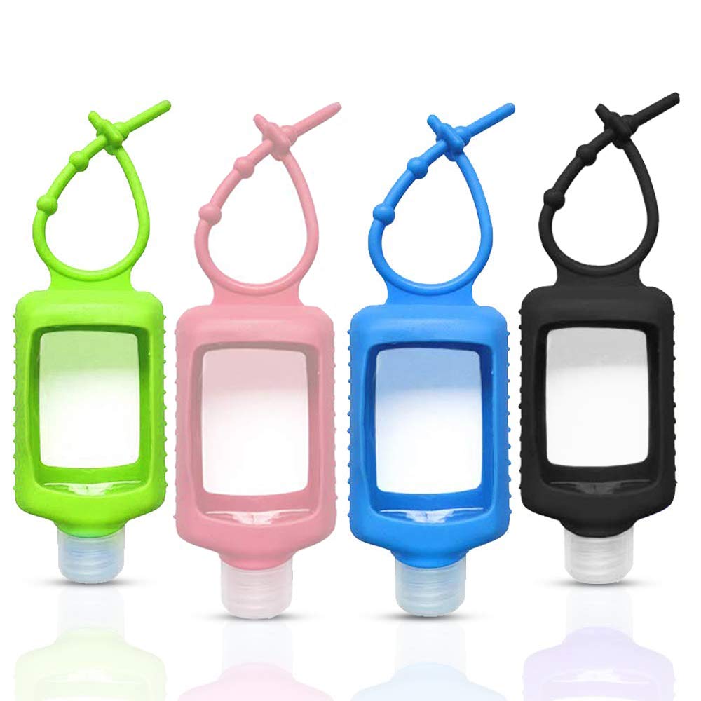 4 Pack Travel Size Plastic Clear Bottles w/Silicone Sleeve Refillable Empty Squeeze Containers Leakproof Flip Cap Keychain Bottles Hand Sanitizer Beauty & Personal Care FUNAUPGO