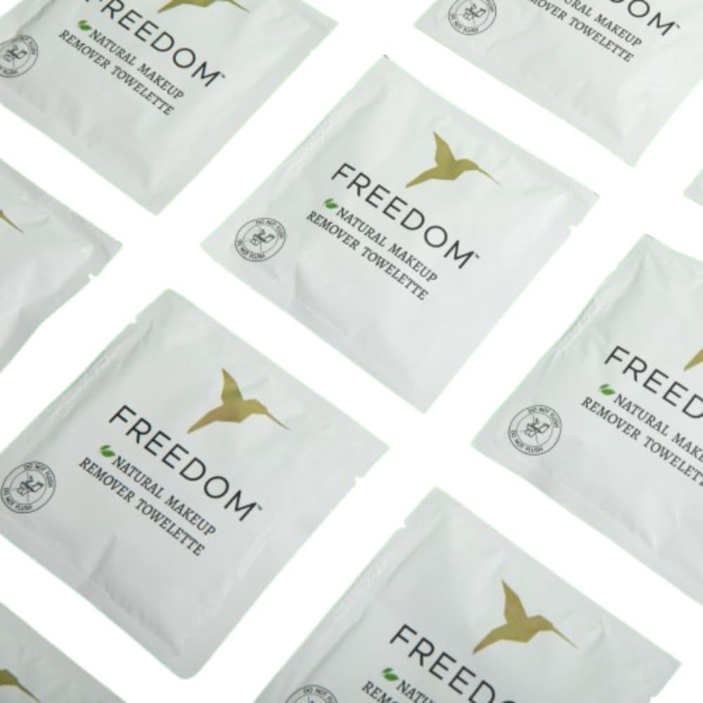 Freedom Makeup Remover Wipes for Face, Individually Wrapped - Unscented & Sustainable, For Sensitive Skin, All Natural Ingredients & Essential Oils (1 Beauty & Personal Care Freedom