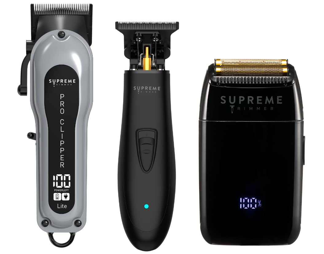 Supreme Trimmer 3-in-1 Barber Bundle - Pro Clipper Lite, DLC T-Shaper Trimmer, Crunch Lite Foil Shaver - Professional Beard Trimmer/Clipper Kit Beauty and Personal Care Supreme Trimmer