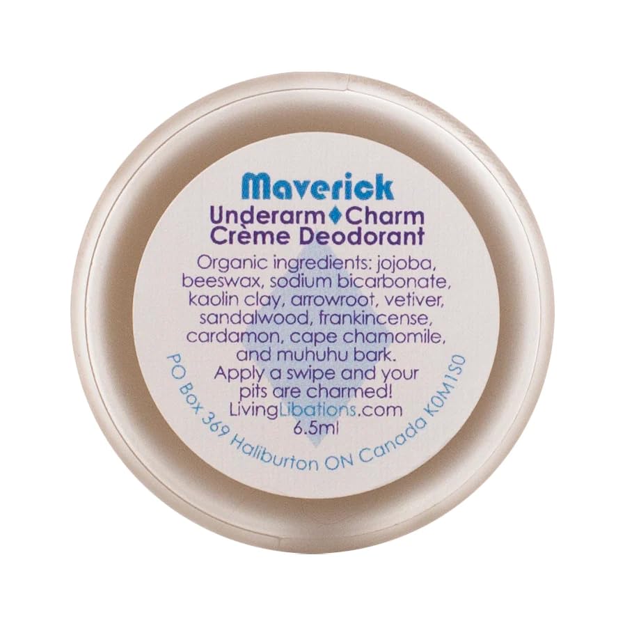 LIVING LIBATIONS - Organic Maverick Underarm Charm Cream Deodorant - Natural, Wildcrafted, Vegan Clean Beauty (.21 oz - 6 ml) Beauty and Personal Care LIVING LIBATIONS
