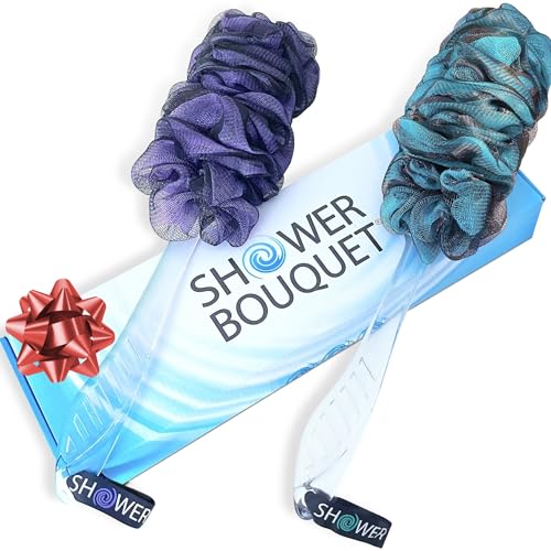SHOWER BOUQUET Loofah-Charcoal Back-Scrubber Color-2-Pack // Long-Handle-Loofa-Lufa Bath-Sponge Brush/Extra Large Soft Mesh for Men & Women Beauty & Personal Care Shower Bouquet