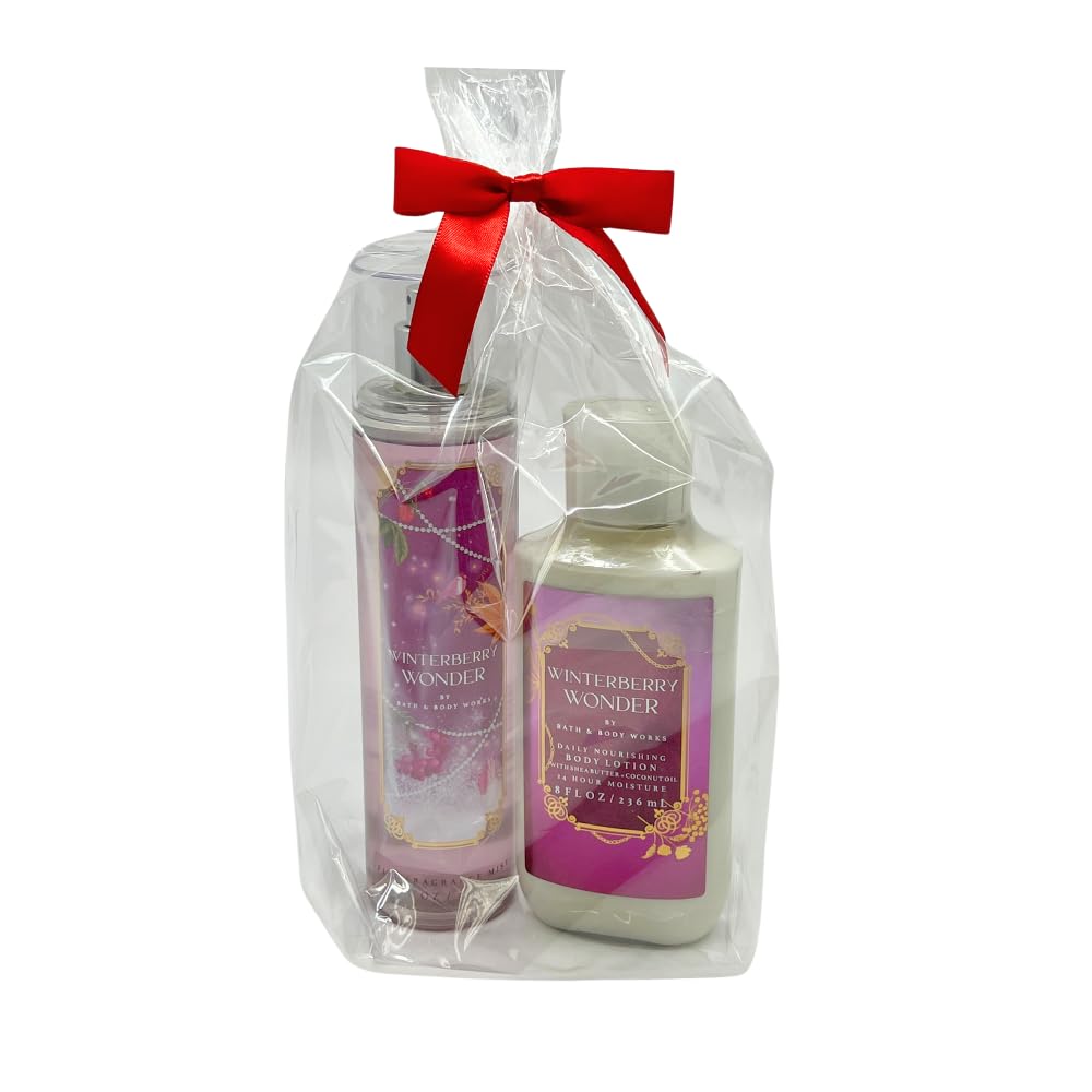 Bath & Body Works WINTERBERRY WONDER 2pc bundle - Fine Fragrace Mist & Body Lotion - Gift set with a Red Bow for Holidays & Gifts Beauty and Personal Care Bath & Body Works