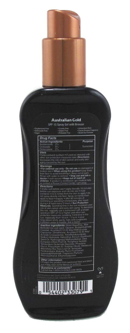 Australian Gold Spf#15 Spray Gel With Instant Bronzer 8 Ounce (235ml) (3 Pack) Beauty & Personal Care Australian Gold