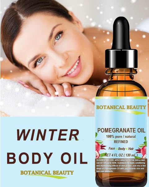 Botanical Beauty POMEGRANATE OIL 100% Pure Natural Refined Cold-pressed Carrier oil 1 Fl oz 30 ml for Face, Skin, Body, Hair, Lip, Nails. Rich in Beauty & Personal Care Botanical Beauty