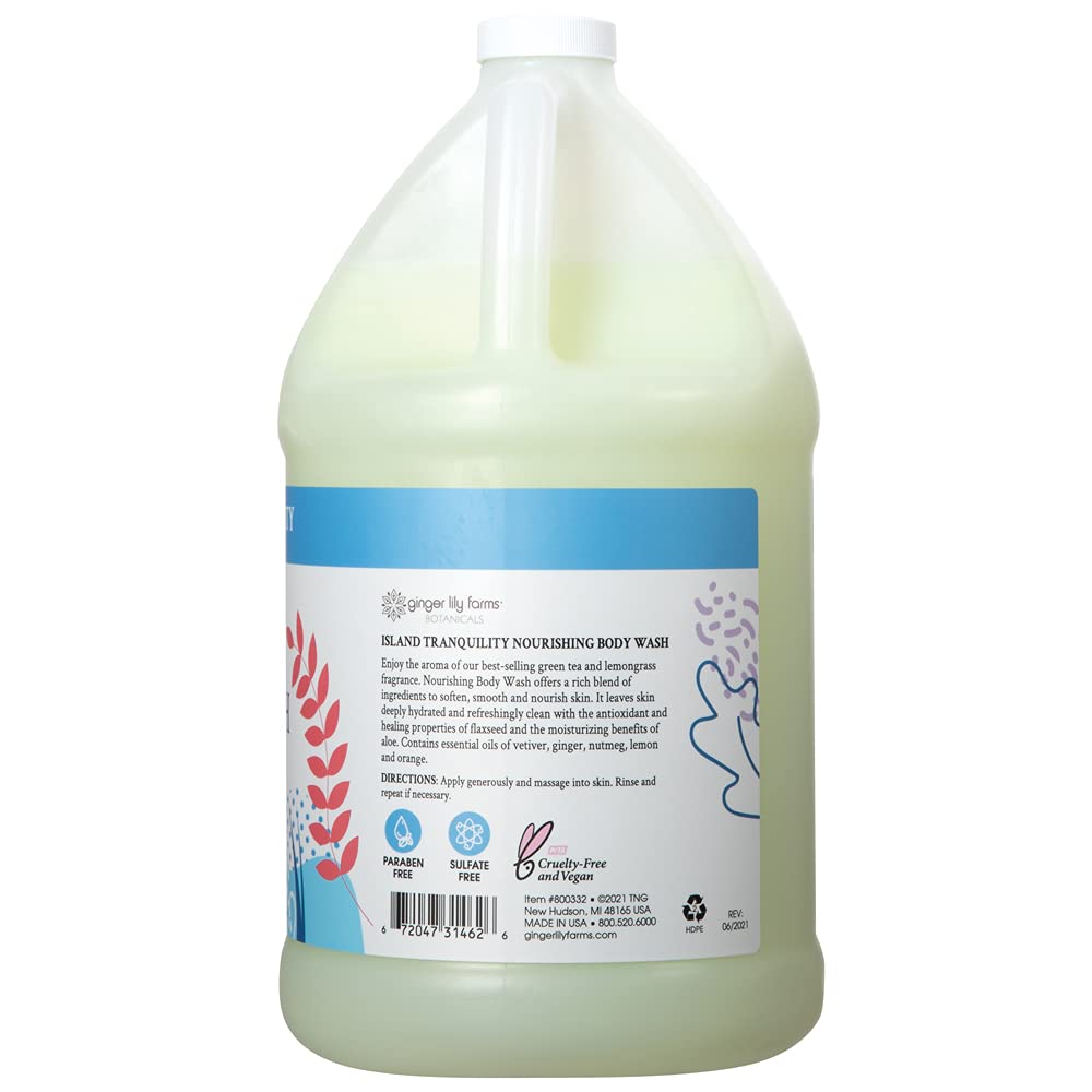 Ginger Lily Farms Botanicals Nourishing Body Wash, Island Tranquility, 100% Vegan & Cruelty-Free, Green Tea Lemongrass Scent, 1 Gallon Refill (Pack Beauty & Personal Care Ginger Lily Farms