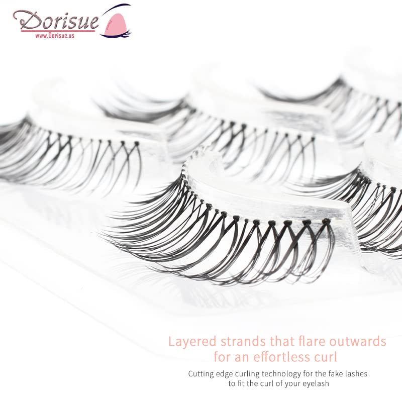 Dorisue Natural Round Eyes False Eyelashes - Ultra-Thin Invisible Band Dolly Eye Lashes for Natural Volume Look, 5-10mm Center Length, 4 Pairs (E6) Beauty & Personal Care Dorisue