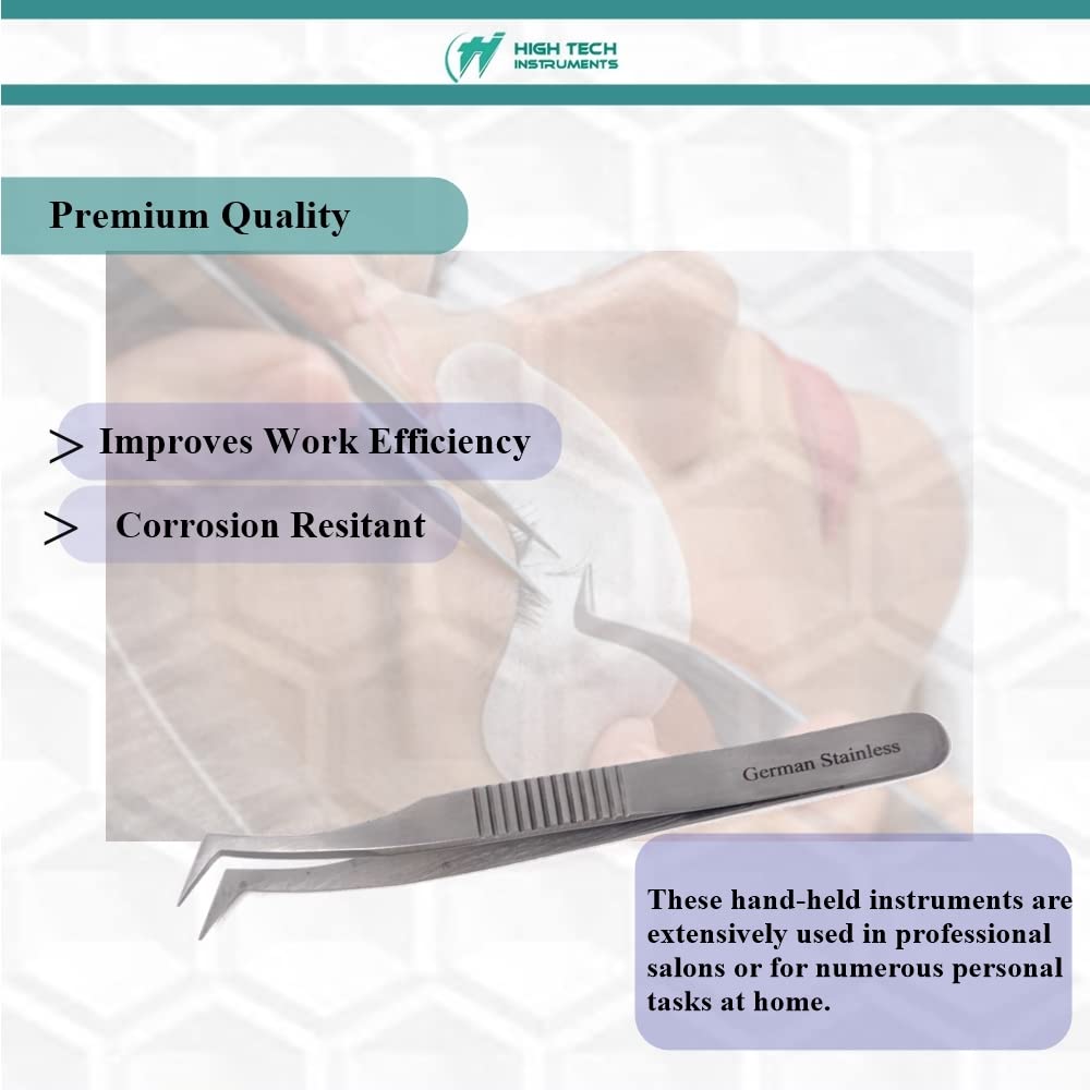 Professional Tweezers Sharp, Needle Nose, Stainless Steel, Surgical Tweezers Precision Pluckers 4.75" with Fine Precision Tips for Facial Hair Beauty and Personal Care HIGH TECH INSTRUMENTS