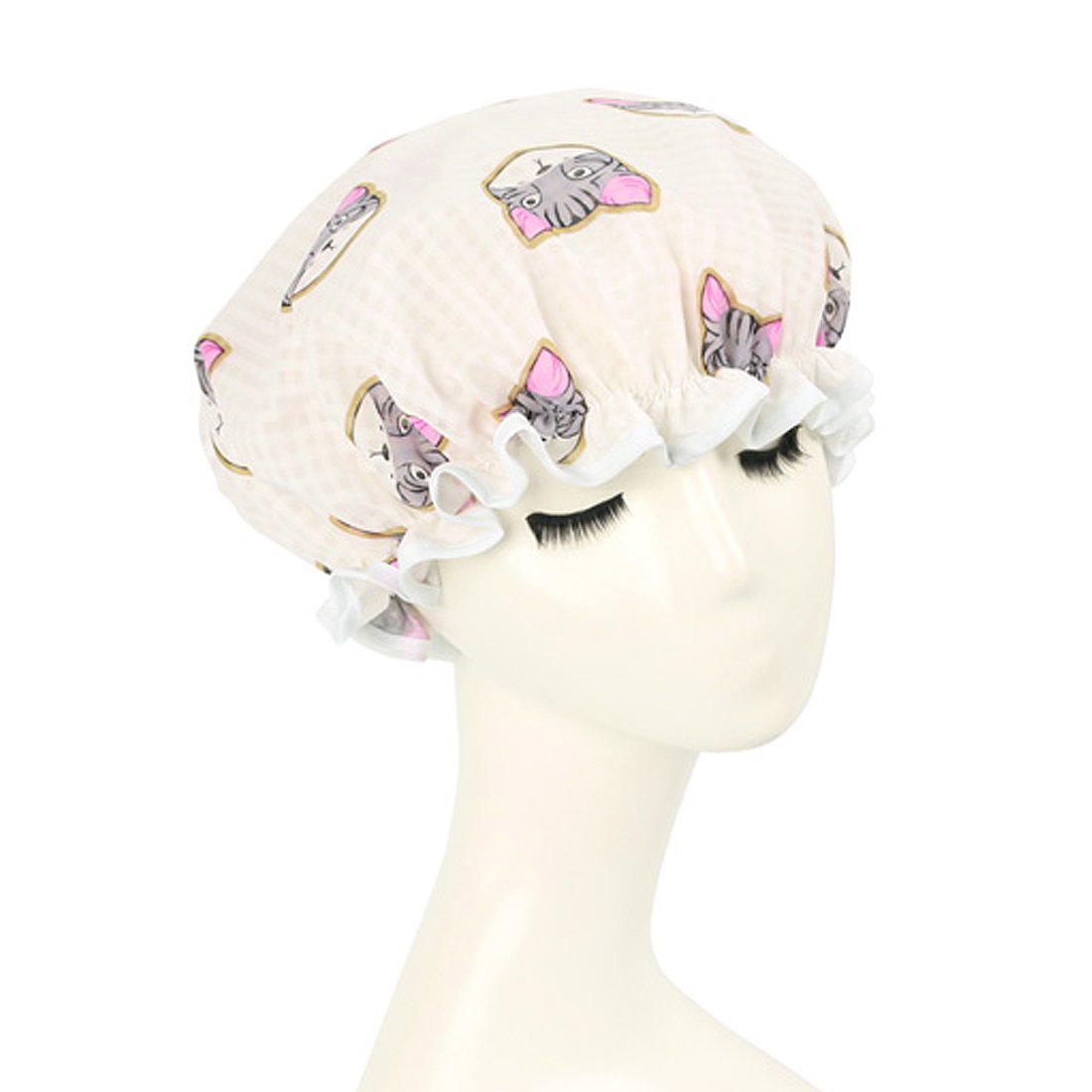 Ruilogod Polyester PEVA Dual Layer Cat Printing Waterproof Shower Bath Salon Hair Cap Hat (id: 4b7 b63 149 1cf 07e Beauty and Personal Care Ruilogod
