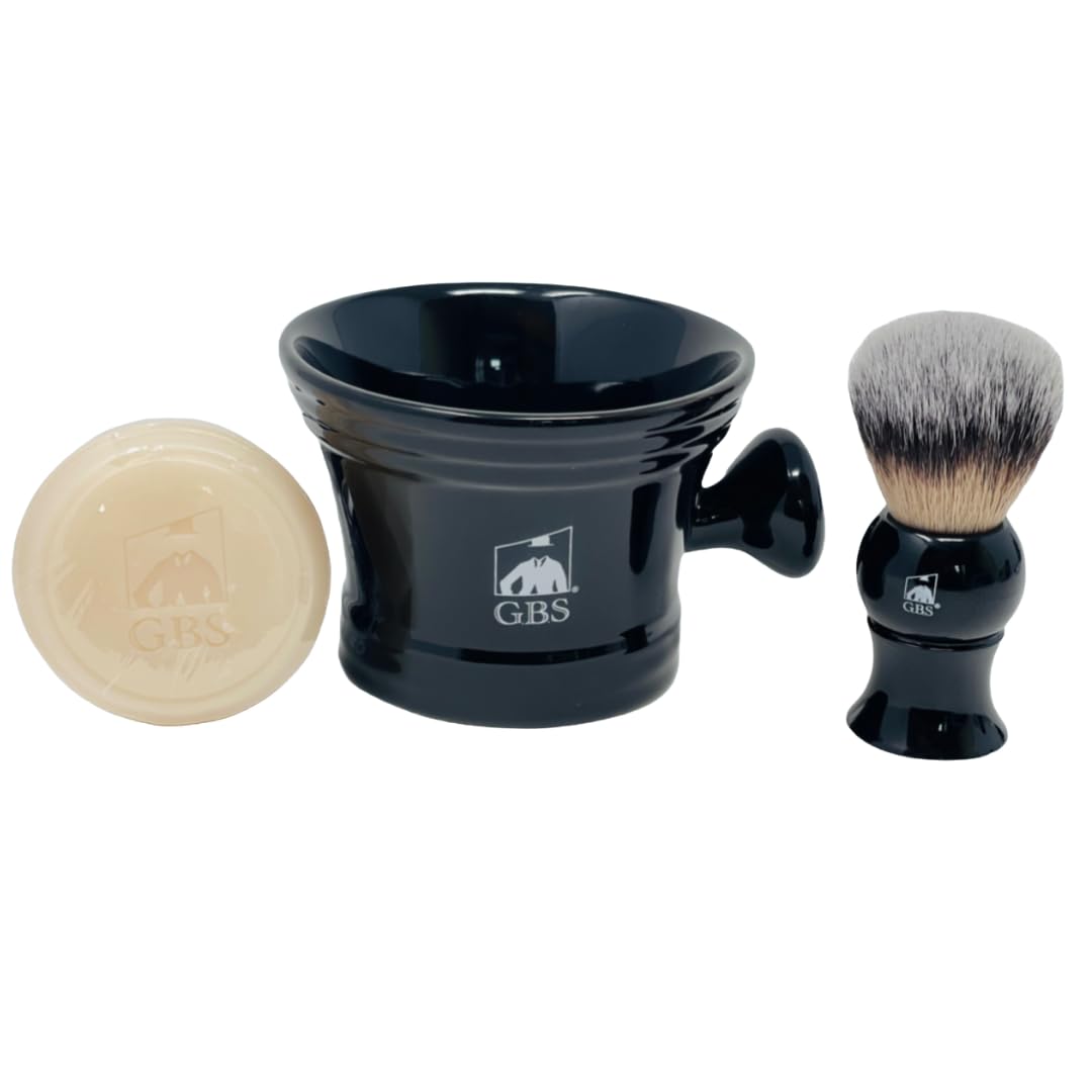 GENTS Premium Men’s Wet Shaving Kit - 3 Piece Gift Set with Black Ceramic Mug, Natural Soap & Brush - Perfect Father’s Day Gift for Dad, Husband Beauty and Personal Care G.B.S