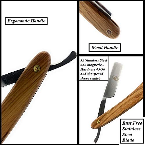 G.B.S Natural Wood Finish Scales 5/8in Straight Razor, Shaving Razor with Natural Wooden Handle and Stainless Steel for Beard Shaping Beauty and Personal Care G.B.S