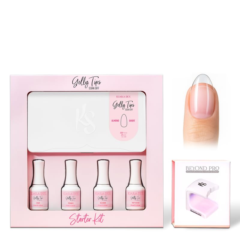 Kiara Sky Gelly Tips Starter Kit | Includes Prep, Primer, Builder, Top Coat, Tips | Almond Short Beauty & Personal Care KIARA SKY