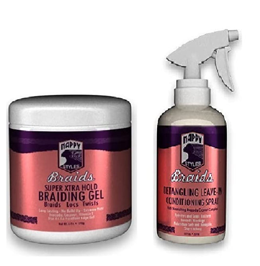 Nappy Styles Braids Braiding Gel Super Xtra Hold 6 Oz and Leave In Conditioner Spray (GEL AND SPRAY) Beauty & Personal Care Nappy Styles