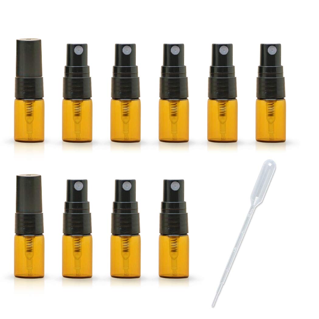 ZbFwmx 2ML Empty Mini Perfume Glass Bottle Mist Spray Pump Sample Pen Contaier Small Perfumes Atomizer Sprayer Vial Containers (10 Pack Set) Beauty & Personal Care ZbFwmx