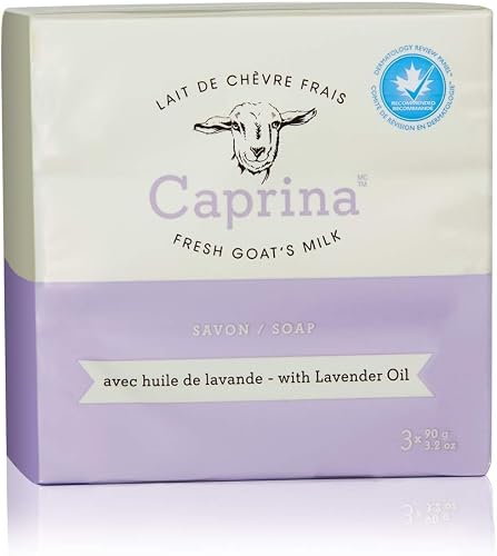Caprina by Canus Goat Milk Soap Bar, LAVENDER OIL, 3.2 oz (90 g) Bars, 3-Pack, Moisturizing Daily Cleanser for Face, Hands & Body, Fresh Canadian Goat Beauty & Personal Care Caprina by Canus