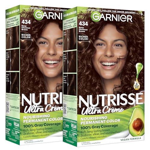 Garnier Nutrisse Ultra Crème Hair Color, Permanent Hair Dye with 100% Gray Coverage, Vegan & Cruelty-Free, 434 Deep Chestnut Brown (Chocolate